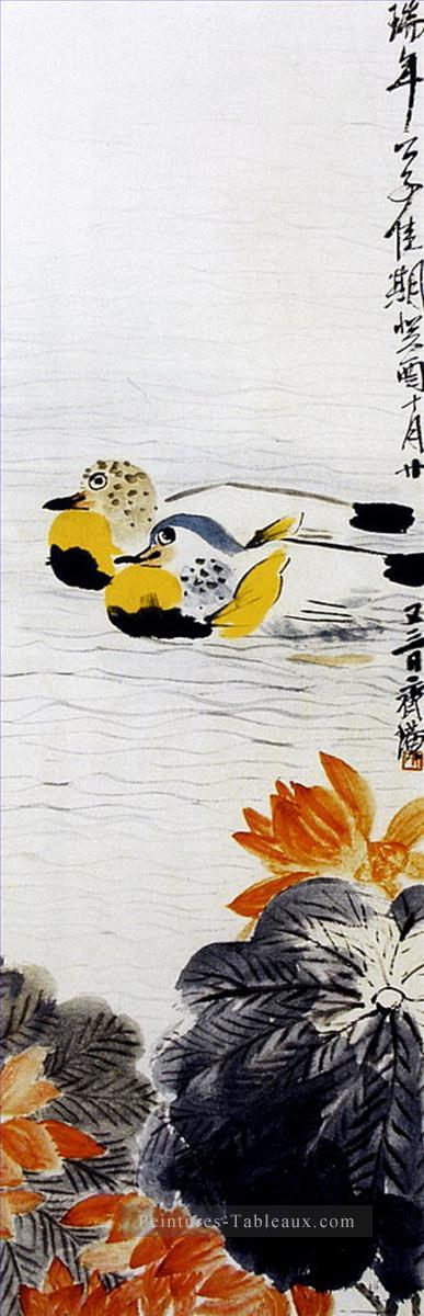 Qi Baishi canard mandarine tradition chinoise Peintures à l'huile